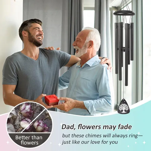 Vista 2 de Regalo para papá, campanillas de viento negras de 25 pulgadas, regalos de cumpleaños para papá de hija e hijo, regalos de papá para el día
