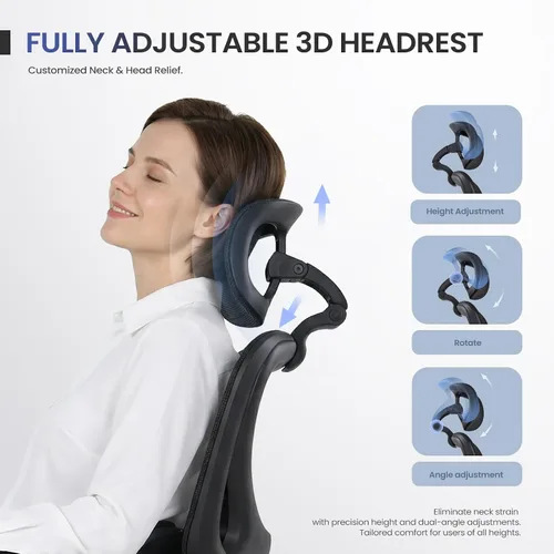 Vista 6 de MALOL Silla de oficina ergonómica de malla con reposapiés, silla ejecutiva de escritorio de computadora con respaldo alto con reposacabezas Negro