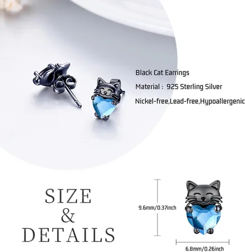 Vista 4 de Aretes de plata de ley 925 con diseño de gato, bonitos aretes de gato con diseño de gatito, joyería de regalo para mujeres y niñas, aretes