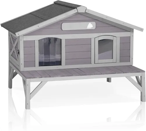 Vista 7 de GUTINNEEN Casa para Gatos de Exterior Climatizada Aislada con Calentador y Forro Térmico, Refugio Cálido de Invierno para Gatos Ferales Espacioso