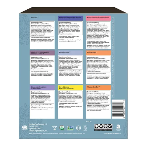 Vista 2 de Caja de regalo de muestra orgánica - 5 bolsas de té por sabor (45 bolsas de té) - Deliciosos tés de inmunidad y bienestar - 9 tés de hierbas - Juego