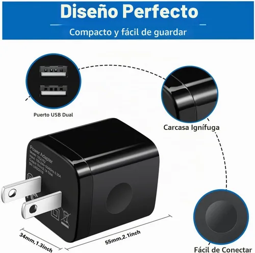 Vista 5 de Cable de carga para Android, cable micro USB [2 unidades/6 pies] con 2 unidades de doble puerto USB cargador de pared de carga rápida compatible