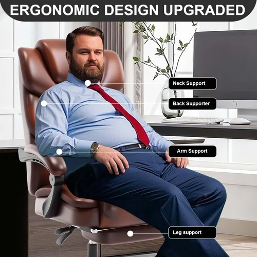 Vista 6 de Sillas reclinables grandes y altas, silla ergonómica de escritorio de Negro marrón