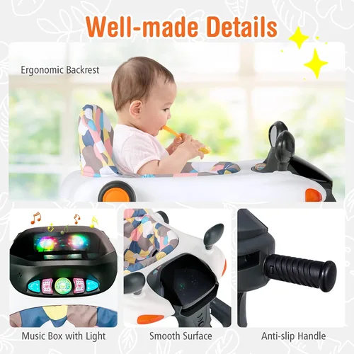 Vista 5 de BABY JOY Andador de bebé 2 en 1, caminador de actividad plegable con altura y velocidad ajustables, música, luces, espejos, cojín de asiento