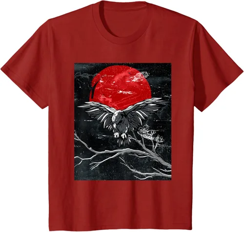 Vista 45 de Red Moon Raven - Camiseta japonesa de cuervo negro, Negro, S