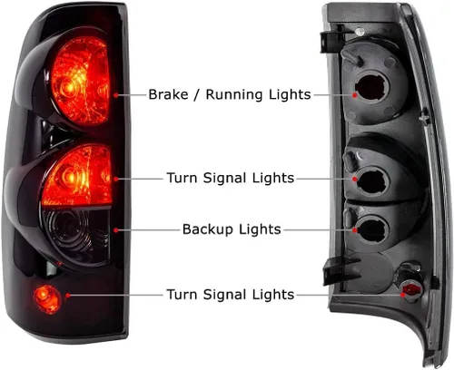 Vista 2 de Luces traseras Winjet para [1999 2000 2001 2002 2003 2004 2005 2006 Chevy Silverado 1500 2500 3500] [1999-2003 GMC Sierra] Juego de luces traseras