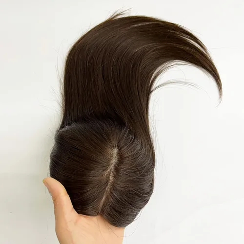 Vista 10 de MorningWigs Cubrecabello humano real para mujer, piezas de cabello de 4.7 x 5.1 in, base de seda completa con 3-4 clips para adelgazar el cabello