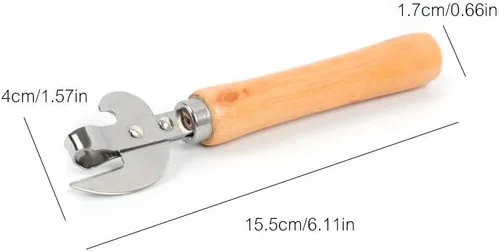 Vista 2 de Utensilios de cocina de acero inoxidable Tapa multifuncional Remov-e corte lateral manual abrelatas con mango de madera