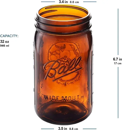 Vista 3 de Ball Elite Collection - Tarro de vidrio ámbar de boca ancha Mason (32 onzas / cuarto de galón) para conservas de color ámbar – Protección contra