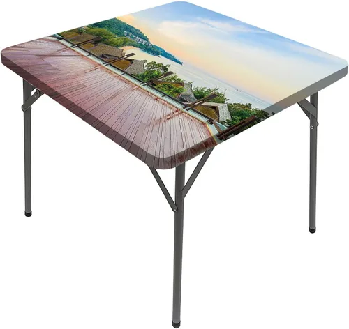 Vista 18 de Mantel cuadrado para mesa de paisaje, majestuosa escena matutina brumosa Triglav National Elástico, se adapta a mesas de 24 x 24 pulgadas