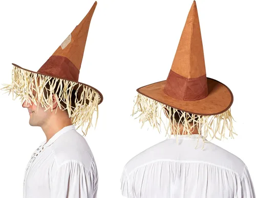 Vista 2 de Sombrero de espantapájaros con parches y cabello de paja