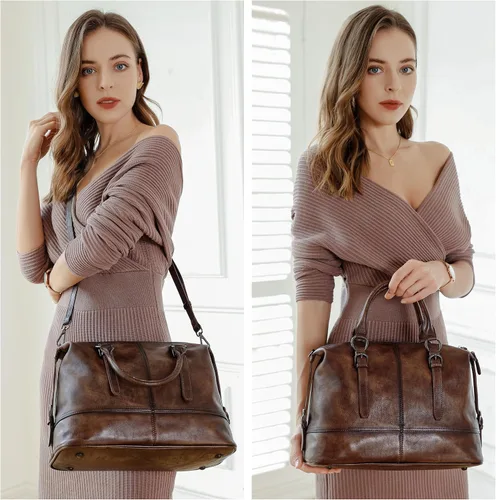 Vista 2 de HESHE Bolsos de cuero de diseñador para mujer, bolsa de mano para trabajo, asa superior, bolso de hombro, bolsa cruzada de gran capacidad