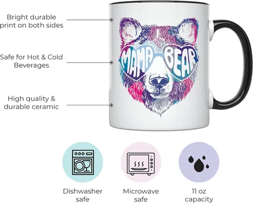 Vista 2 de YouNique Designs Taza de mamá oso, 11 onzas, taza para mamá, taza de mamá oso, taza de café con mamá oso, taza de café única para el día de la madre