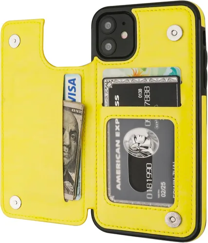 Vista 8 de OT ONETOP - Funda tipo cartera para iPhone 11 con tarjetero y ranuras para tarjetas, doble cierre magnético y funda duradera a prueba de golpes