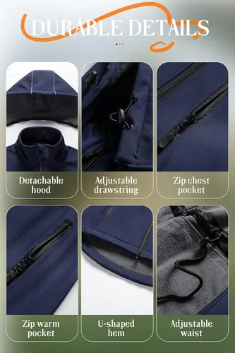 Vista 6 de Chrisuno Chaqueta ligera y larga con forro polar Softshell para mujer, impermeable Anorak con capucha extraíble
