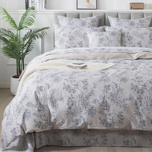 Vista 31 de FADFAY Juego de funda de edredón con estampado floral de roseta, juego de ropa de cama de encaje con volantes para niñas, 3 piezas