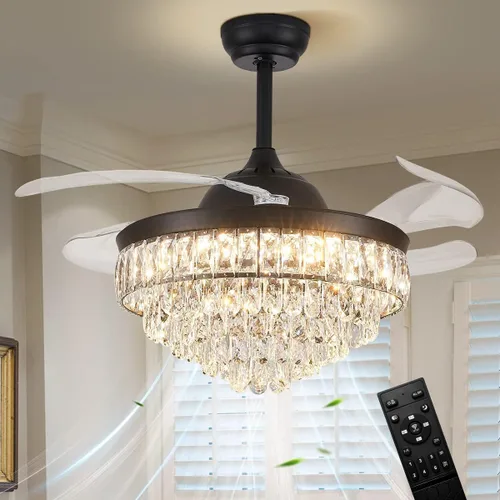 Vista 8 de CLAIRDAI Ventilador de techo de 42" de oro con candelabro de cristal y luces con APP y control remoto, lámparas regulables, 3 cambios