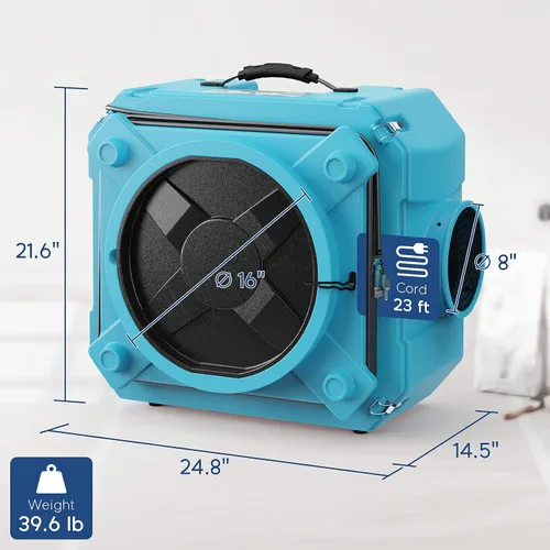 Vista 7 de ALORAIR Depurador de aire con filtración de 3 etapas, máquina de aire negativo apilable para uso industrial y comercial, filtro de aire resistente