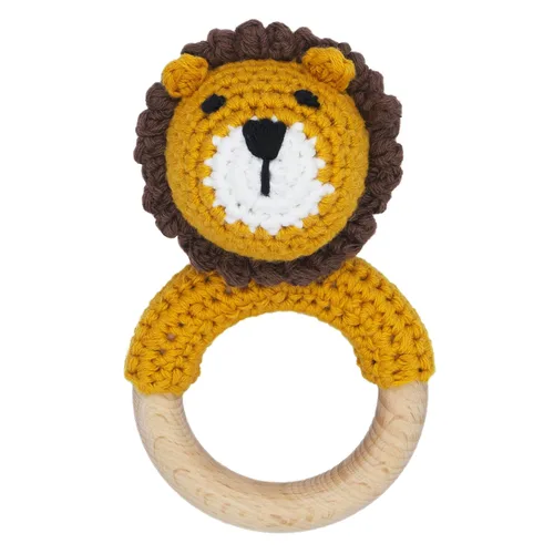 Vista 6 de Joliecraft Woodland Friends - Juguete de sonajero y agitador para bebé con anillo de dentición de madera para bebés de 3, 6, 9, 12 meses Oso Marrón