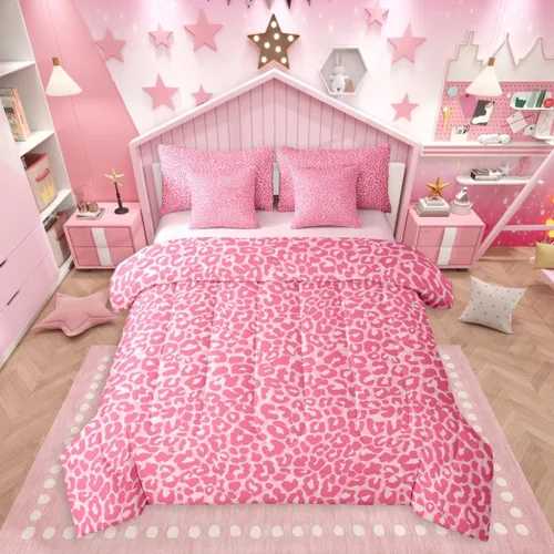 Vista 21 de Erosebridal Juego de edredón de 7 piezas con estampado de leopardo, tamaño Queen, juego de ropa de cama súper suave con estampado de guepardo, juego