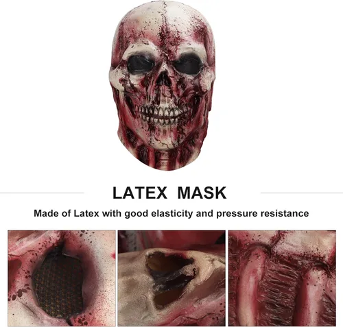 Vista 4 de MOLEZU Halloween Zombie Vampire Head Mask for Adult, Scary Horror Skull Costume Cosplay Party