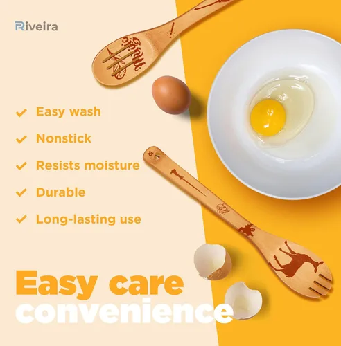 Vista 4 de Riveira Magic Wizard Gifts - Juego de 6 cucharas de madera orgánica para cocinar, regalos de Navidad para mujeres, utensilios de cocina, espátulas