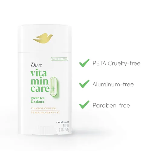 Vista 4 de Dove VitaminCare+ Desodorante en barra Té Verde y Shakura Libre de Aluminio 2.6 oz