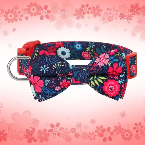 Vista 5 de Didog Collar floral para perro con lazo, lindos collares de perro con lazo desmontable, suave y cómodo collar de perro de primavera y verano