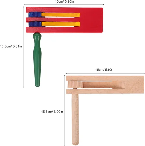 Vista 2 de Juego de 2 piezas de trinquetes giratorios de madera para hacer ruido, castañuelas de madera para rotar Mexicanas, trinquete de ruido giratorio