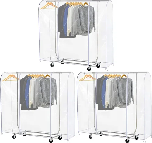 Vista 10 de Ruibo Funda Transparente para Perchero de Ropa, Funda para Perchero de Ropa con 2 Cremalleras Duraderas/Ropa Impermeable, Protector a Prueba