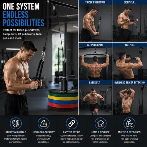 Vista 3 de Sistema de polea para gimnasio en casa, sistema de polea dual LAT Pulldown,Tríceps de bíceps