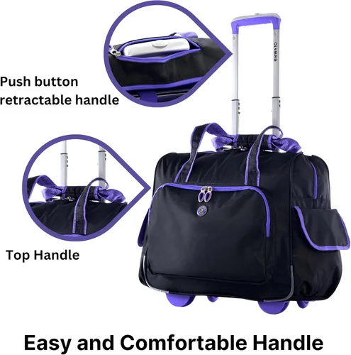 Vista 3 de Olympia Deluxe - Maleta de equipaje con ruedas, NegroVioleta, Overnighter rodante de moda de lujo