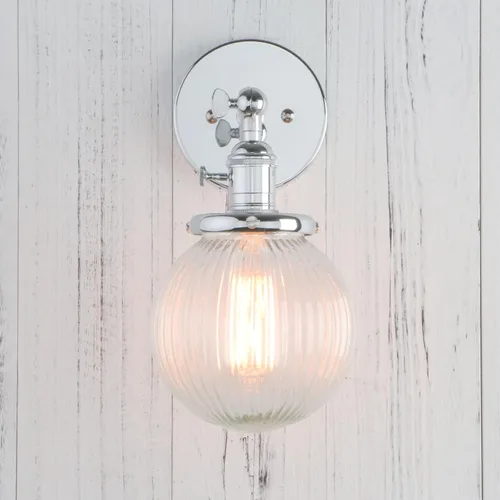 Vista 9 de PERMO Aplique de pared industrial vintage con accesorio de iluminación con mini pantalla de vidrio acanalado redonda transparente de 5.9 pulgadas