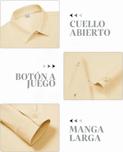 Vista 4 de siliteelon Camisa de manga larga con botones para mujer, estilo casual, para el trabajo, con elástico en 4 direcciones, sin arrugas Beige
