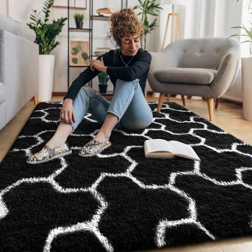 Vista 93 de EVOIONOS Alfombra Redonda Negra para Dormitorio, 4x4 Pies Alfombra de Área Circular Suave y Esponjosa para Sala de Estar, Alfombra Circular de Felpa