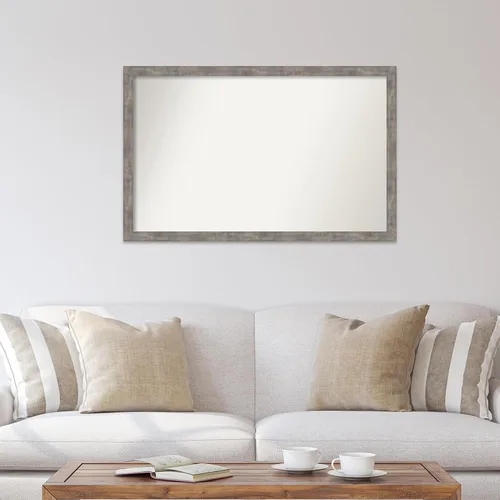 Vista 458 de Amanti Art Silver Bathroom Mirror for Over Sink, 26x35 Custom Made Marred Pewter Rectangle Vanity Mirror, Large Casual Wood Frame, Hangs Horizonally