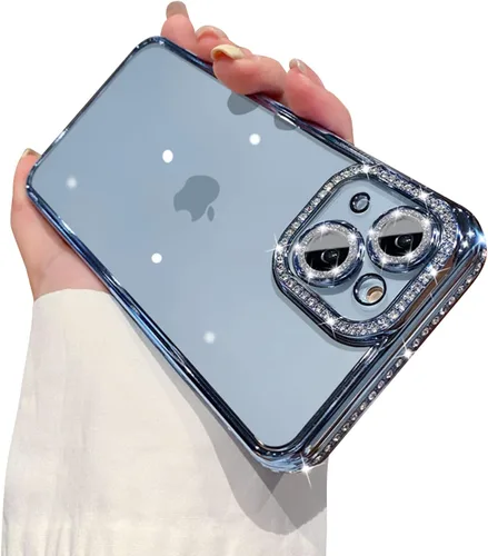 Vista 12 de Funda compatible con iPhone 11 Pro Max con protector de lente de cámara de diamante con purpurina, bonita funda de cristal transparente a prueba