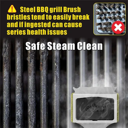 Vista 7 de GRILLART Cepillo de parrilla sin cerdas. Cabezal de limpieza reemplazable para barbacoa, herramientas raspadoras de ajuste perfecto para parrillas