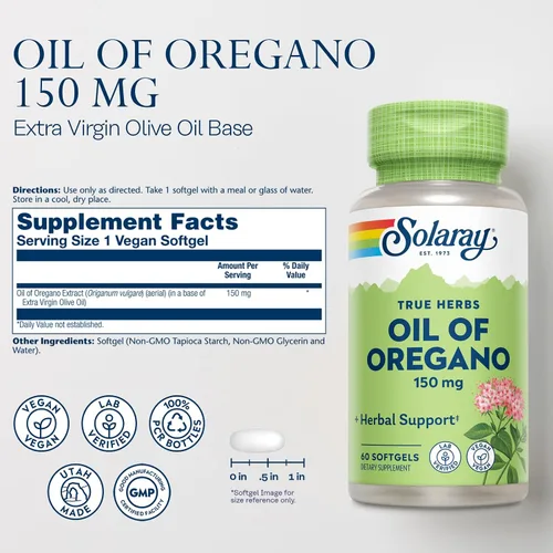 Vista 2 de SOLARAY Aceite de Orégano 150 mg Cápsulas Blandas, 60 Cápsulas Blandas