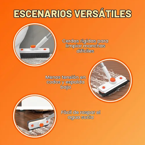 Vista 9 de Cepillo de limpieza de suelo con mango largo, cepillo extensible 3 en 1 para raspar cerdas rígidas, cepillo de ducha de 60 pulgadas con escobilla