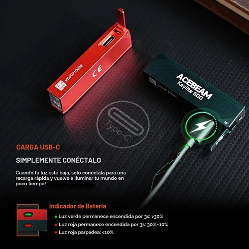 Vista 6 de ACEBEAM Keylite - Linterna de 500 lúmenes altos, luz EDC de bolsillo plano