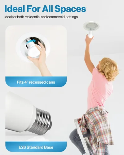 Vista 4 de Sunco - Paquete de 6 bombillas LED BR20, luz de inundación interior R20, regulable, CRI93 3000K blanco cálido, 50 W equivalente a 7 W, base E26