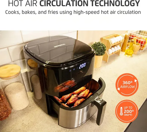 Vista 14 de Mondial Air Fryer Digital 5.3 litros (5.3QT) - Freidora eléctrica con pantalla y acabado de acero inoxidable - 1800W - Negro