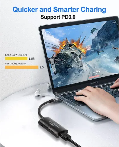 Vista 4 de PLUSPOE Adaptador USB C a punta delgada, PD3.0 carga rápida multipuerto para Lenovo Thinkpad, MacBook, Chromebook