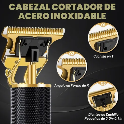 Vista 2 de Candyfouse Cortadora de barba y cabello inalámbrica de alta calidad para hombres, kit profesional de aseo recargable con hoja en T, 4 peines de Negro