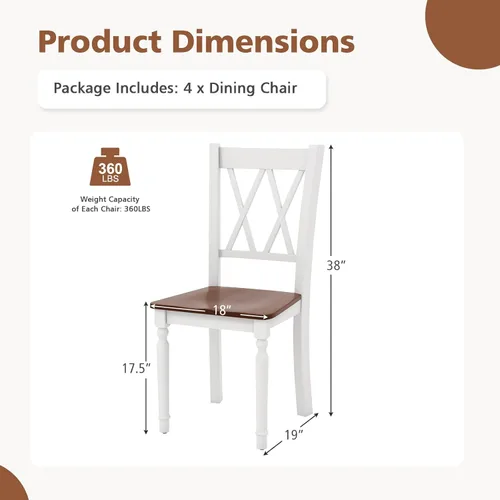 Vista 3 de Giantex Juego de 2 sillas de comedor blancas de madera con asiento de madera de goma, patas de madera de acacia, carga máxima de 360 libras, sillas