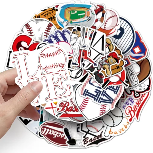 Vista 4 de 50 calcomanías de béisbol, calcomanías de vinilo impermeables para decoración deportiva para laptop, teléfono, patineta, equipaje, calcomanías