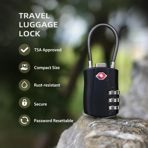 Vista 4 de Cerraduras TSA para equipaje, candado pequeño combinado con cable, candados de equipaje aprobados por la TSA, candado combinado con código