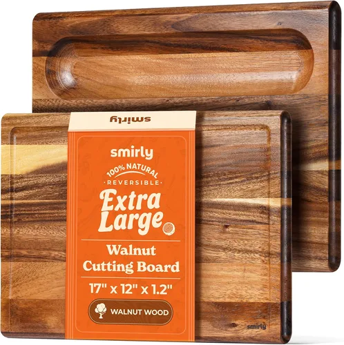Vista 12 de SMIRLY - Tabla de corte grande de acacia para cocina: tabla de cortar de madera grande con ranura para jugos, tablas de cortar de madera