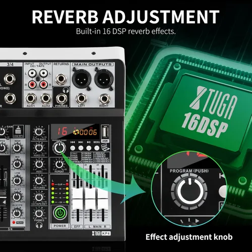 Vista 11 de XTUGA KP4 Mezclador de audio de 4 canales con Bluetooth, controlador de tablero de sonido DJ